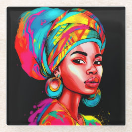 Levendig portret met kleurrijke headwrap glazen onderzetter