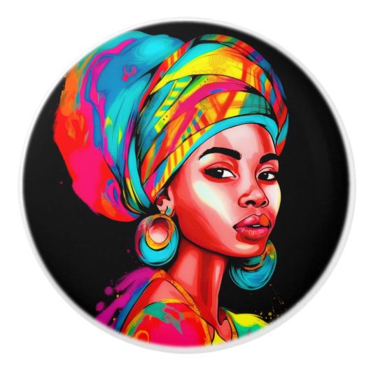 Levendig portret met kleurrijke headwrap keramische knop (Voorkant)