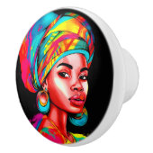 Levendig portret met kleurrijke headwrap keramische knop (Rechts)