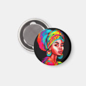 Levendig portret met kleurrijke headwrap magneet (Voorkant / Achterkant)