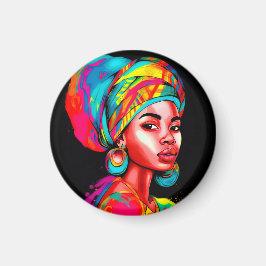 Levendig portret met kleurrijke headwrap magneet