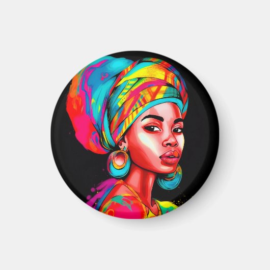 Levendig portret met kleurrijke headwrap magneet (Voorkant)