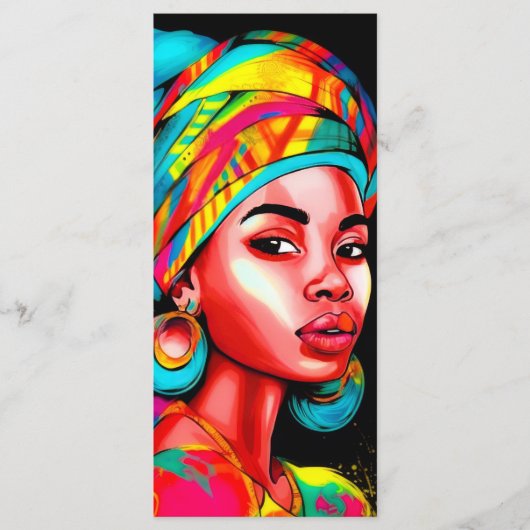 Levendig portret met kleurrijke headwrap menu (Voorkant)