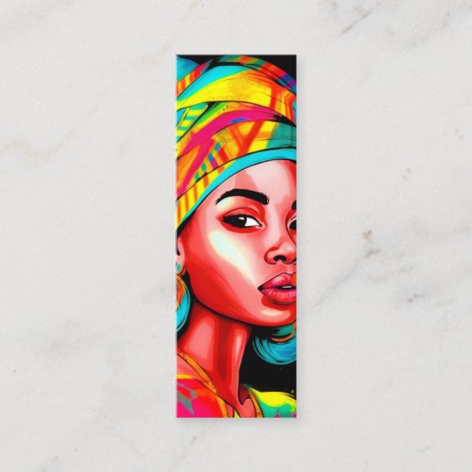 Levendig portret met kleurrijke headwrap mini visitekaartje (Voorkant)