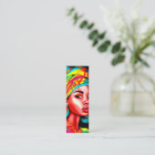 Levendig portret met kleurrijke headwrap mini visitekaartje (Staand voorkant)
