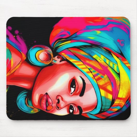 Levendig portret met kleurrijke headwrap muismat (Voorkant)