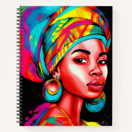 Levendig portret met kleurrijke headwrap notitieboek