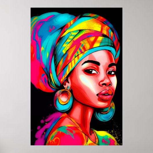 Levendig portret met kleurrijke headwrap poster (Voorkant)