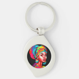 Levendig portret met kleurrijke headwrap sleutelhanger