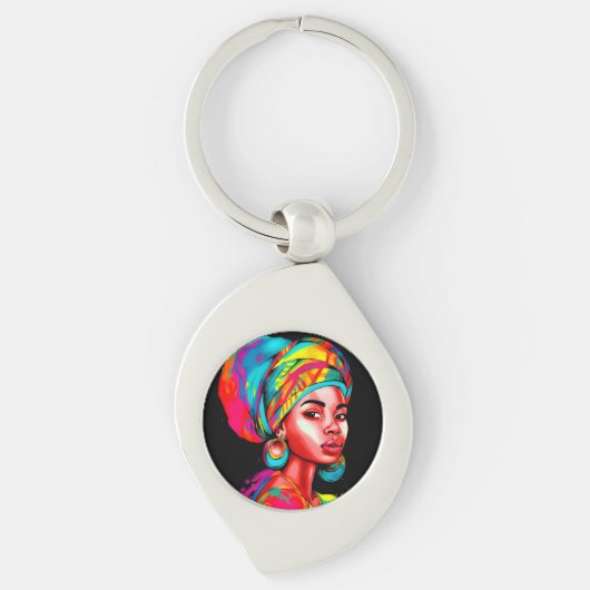 Levendig portret met kleurrijke headwrap sleutelhanger (Voorkant)