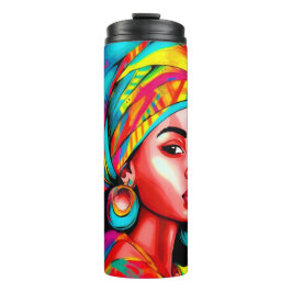 Levendig portret met kleurrijke headwrap thermosbeker
