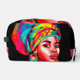 Levendig portret met kleurrijke headwrap toilettasje