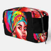 Levendig portret met kleurrijke headwrap toilettasje (Rechterhoek)