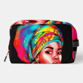 Levendig portret met kleurrijke headwrap toilettasje (Achterkant)
