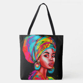 Levendig portret met kleurrijke headwrap tote bag