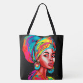 Levendig portret met kleurrijke headwrap tote bag (Achterkant)
