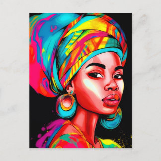 Levendig portret met kleurrijke hoofddoek briefkaart