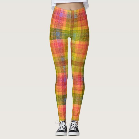 Levendig potlood kleur geruite patroon leggings (Voorkant)