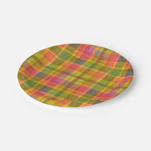 Levendig potlood kleur geruite patroon papieren bordje (Gekanteld)