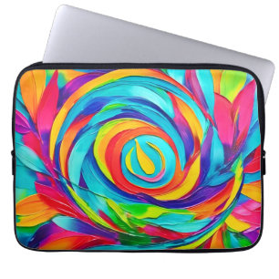 Levendig psychedelisch bloemenspiraalschilderij laptop sleeve