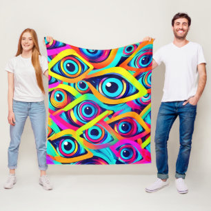 Levendig psychedelisch oogpatroon fleece deken