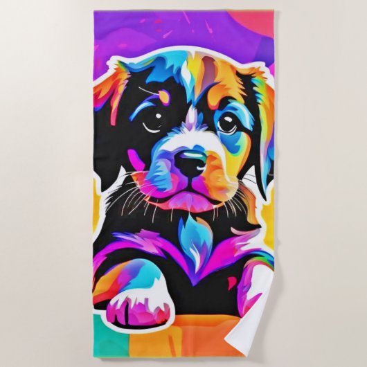 Levendig Puppy kunstwerk Strandlaken (Voorkant)