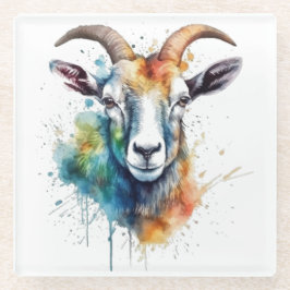 Levendig Rainbow Goat Portret Glazen Onderzetter