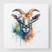 Levendig Rainbow Goat Portret Vierkante Klok (Voorkant)