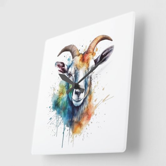 Levendig Rainbow Goat Portret Vierkante Klok (Hoek)
