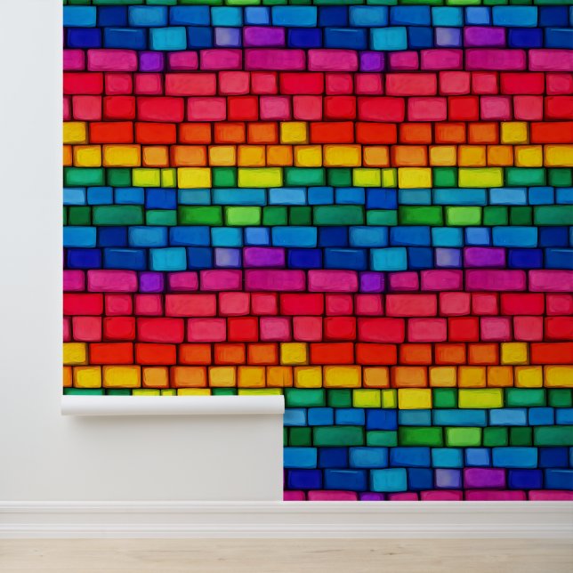 Levendig regenboog baksteen patroon behang (Applicatie)