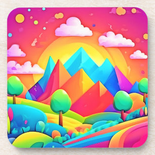 Levendig Regenboog Cartoon Landschap Bier Onderzetter