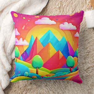 Levendig regenboog Cartoon landschap Kussen