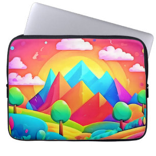 Levendig regenboog Cartoon landschap Laptop Sleeve