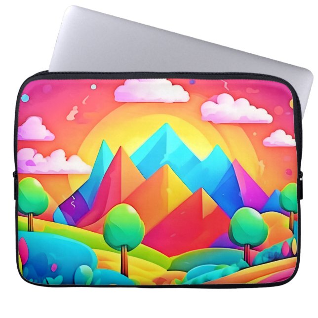 Levendig regenboog Cartoon landschap Laptop Sleeve (Voorkant)