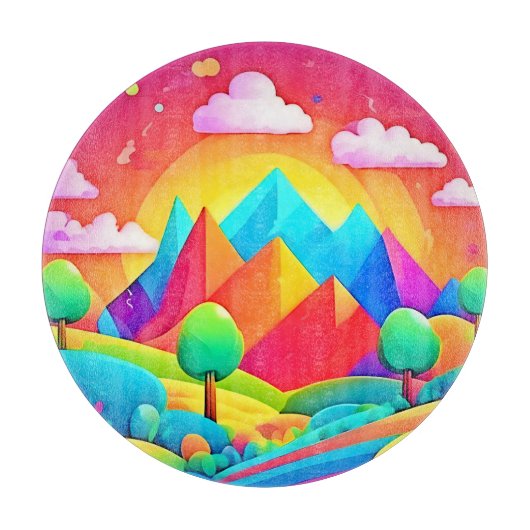 Levendig regenboog Cartoon landschap Snijplank (Voorkant)