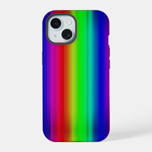 Levendig regenboog verf streep lijn patroon iPhone 15 case (Achterkant)
