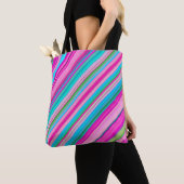 Levendig regenboogstreeppatroonontwerp tote bag (Dichtbij)