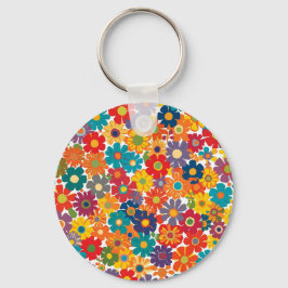 Levendig Retro 60s Madeliefje Flower Power Patroon Sleutelhanger
