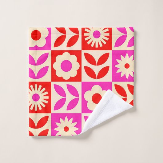 Levendig Retro bloemenpatroon Bad Handdoek (Wasdoekje)