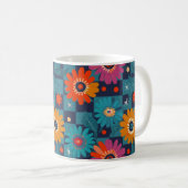 Levendig Retro Bloemenpatroon met Blauwgroen Vierk Koffiemok (Voorkant rechts)