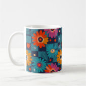 Levendig Retro Bloemenpatroon met Blauwgroen Vierk Koffiemok (Links)