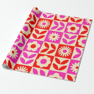 Levendig Retro Bloempatroon Cadeaupapier