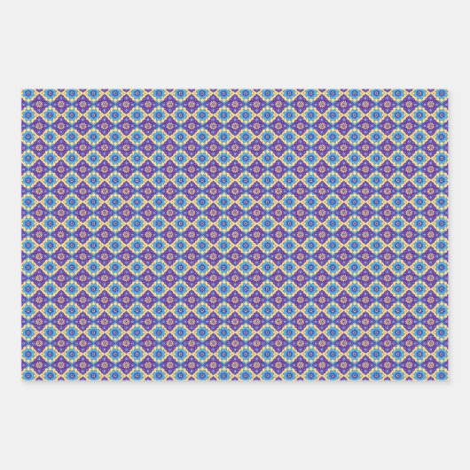 Levendig retro geometrisch bloemenpatroon inpakpapier vel (Voorkant 3)