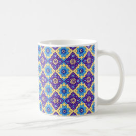 Levendig retro geometrisch bloemenpatroon koffiemok