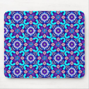 Levendig retro geometrisch bloemenpatroon muismat