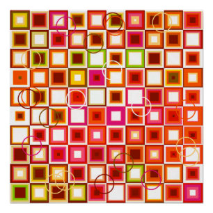 Levendig Retro Geometrisch Vierkant Patroon Perfect Poster