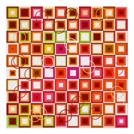 Levendig Retro Geometrisch Vierkant Patroon Perfect Poster (Voorkant)