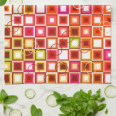 Levendig Retro Geometrisch Vierkant Patroon Theedoek (Gevouwen)