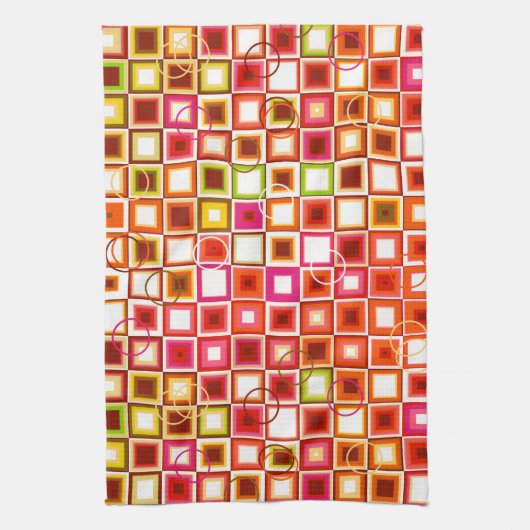 Levendig Retro Geometrisch Vierkant Patroon Theedoek (Verticaal)