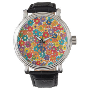 Levendig Retro Jaren 60 Madeliefje Flower Power Pa Horloge